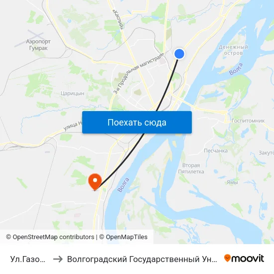 Ул.Газовая (А) to Волгоградский Государственный Университет "" Волгу"" map