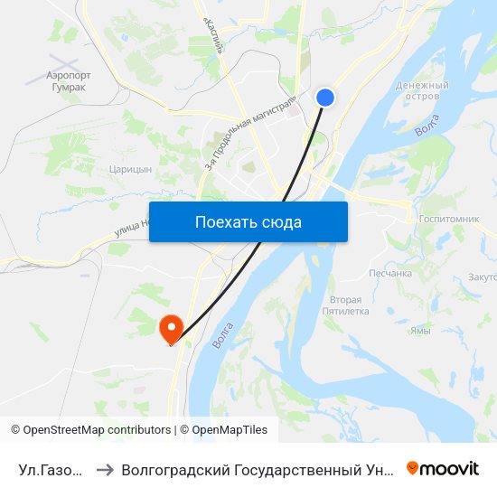Ул.Газовая (Б) to Волгоградский Государственный Университет "" Волгу"" map