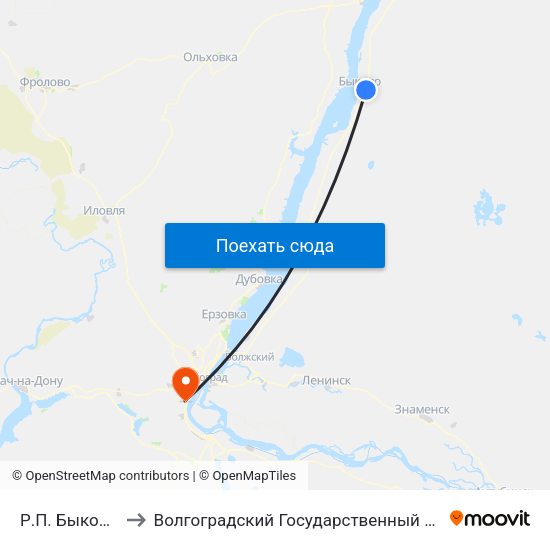 Р.П. Быково Тр. (Б) to Волгоградский Государственный Университет "" Волгу"" map
