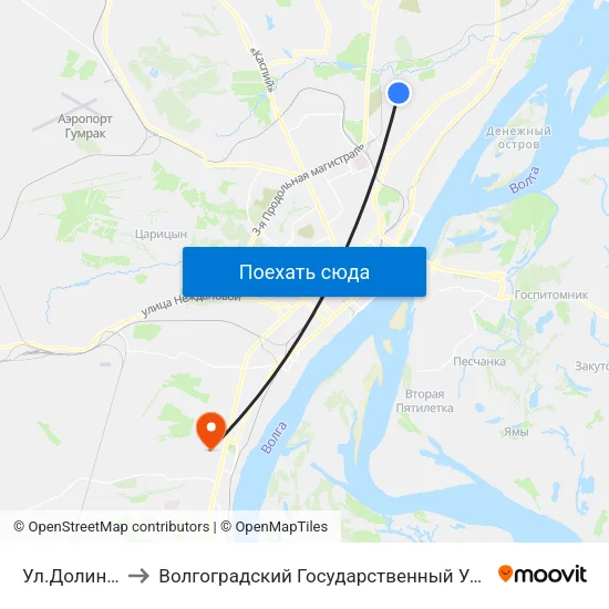 Ул.Долинная (А) to Волгоградский Государственный Университет "" Волгу"" map