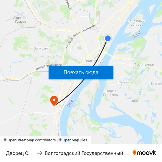 Дворец Спорта (Б) to Волгоградский Государственный Университет "" Волгу"" map
