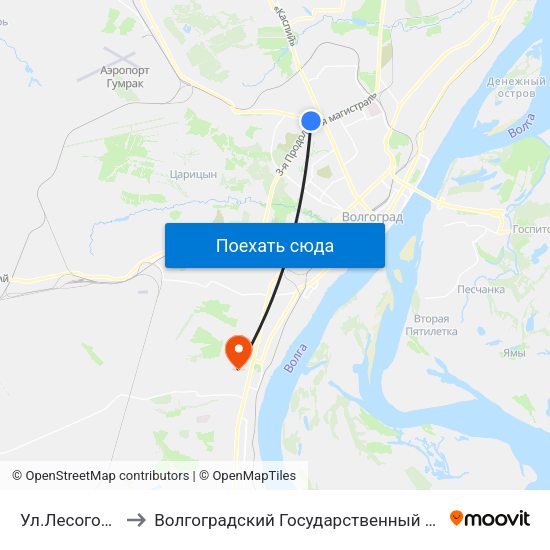 Ул.Лесогорская (Б) to Волгоградский Государственный Университет "" Волгу"" map