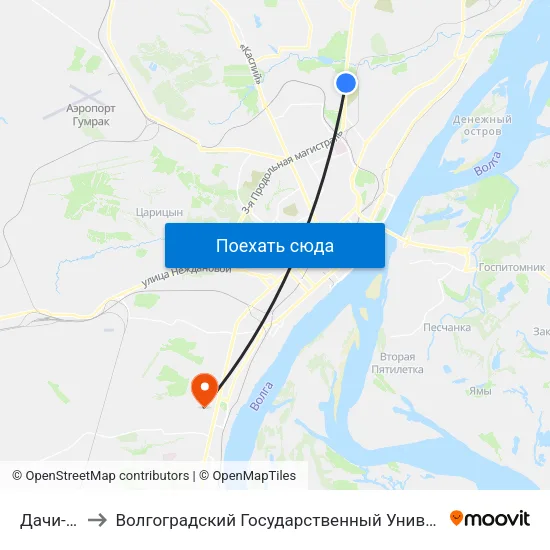Дачи-1 (А) to Волгоградский Государственный Университет "" Волгу"" map