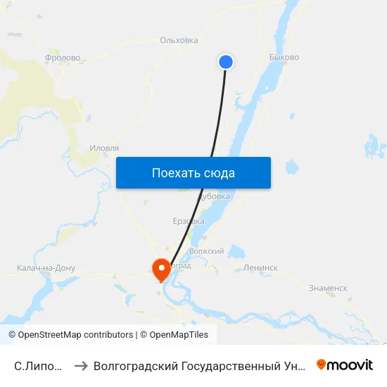 С.Липовка (А) to Волгоградский Государственный Университет "" Волгу"" map
