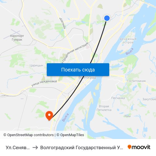Ул.Сенявина (А) to Волгоградский Государственный Университет "" Волгу"" map
