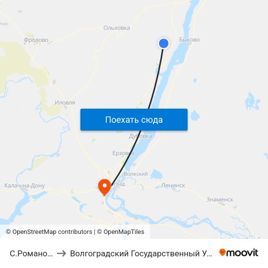 С.Романовка (А) to Волгоградский Государственный Университет "" Волгу"" map