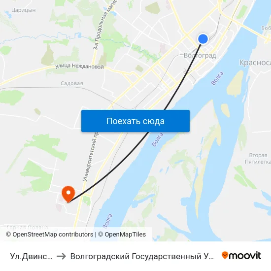 Ул.Двинская (Б) to Волгоградский Государственный Университет "" Волгу"" map