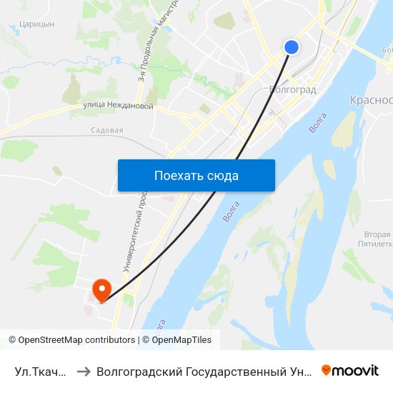 Ул.Ткачева (Б) to Волгоградский Государственный Университет "" Волгу"" map