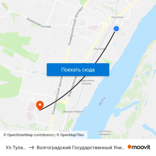 Ул.Тулака (Б) to Волгоградский Государственный Университет "" Волгу"" map