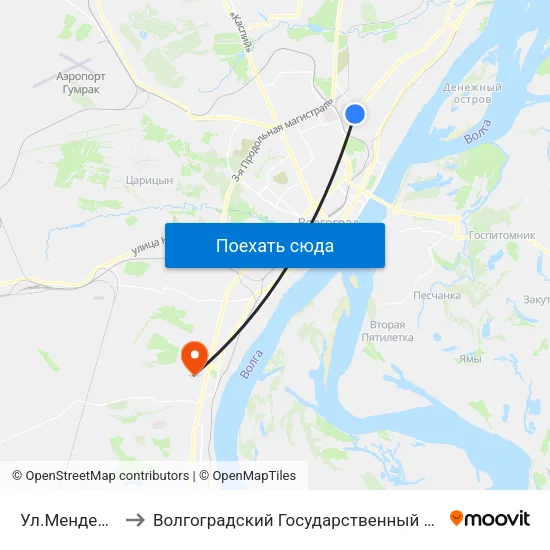 Ул.Менделеева (Б) to Волгоградский Государственный Университет "" Волгу"" map