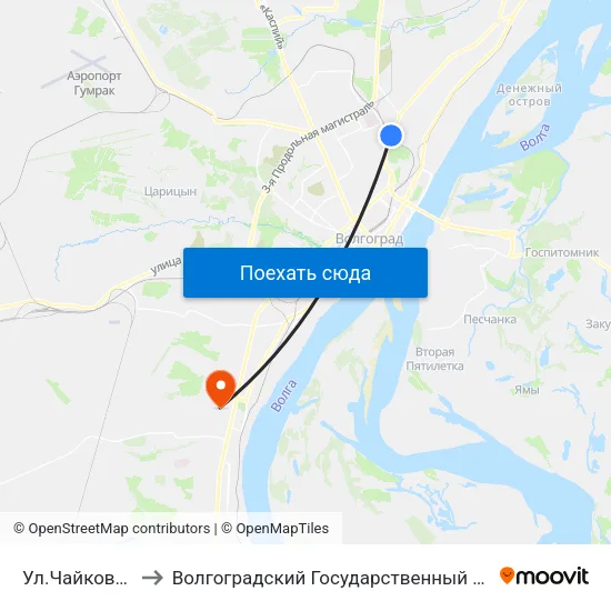 Ул.Чайковского (Б) to Волгоградский Государственный Университет "" Волгу"" map