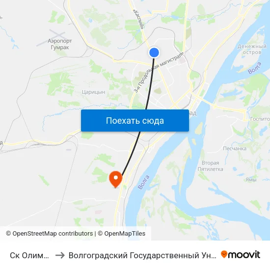 Ск Олимпия (А) to Волгоградский Государственный Университет "" Волгу"" map