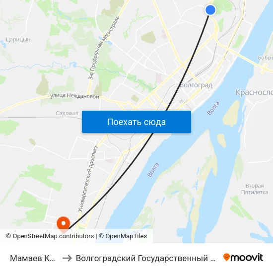 Мамаев Курган (А) to Волгоградский Государственный Университет "" Волгу"" map