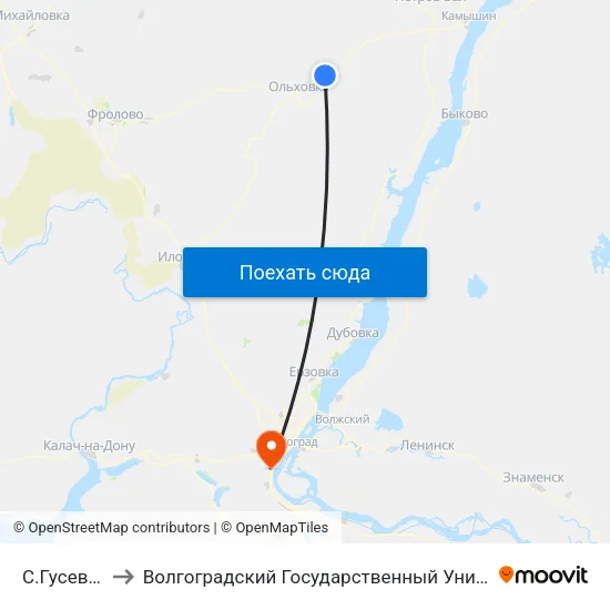 С.Гусевка (А) to Волгоградский Государственный Университет "" Волгу"" map