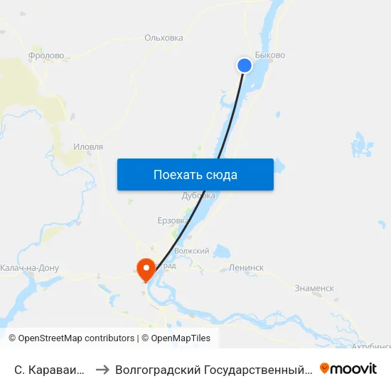 С. Караваинка Тр. (А) to Волгоградский Государственный Университет "" Волгу"" map