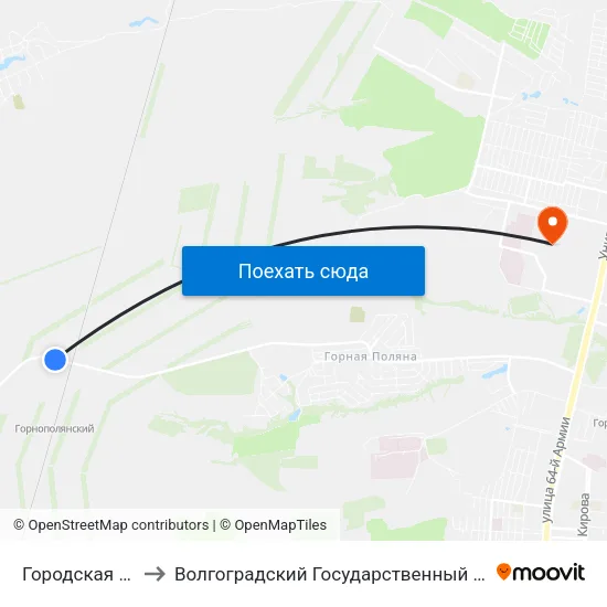Городская Черта (А) to Волгоградский Государственный Университет "" Волгу"" map
