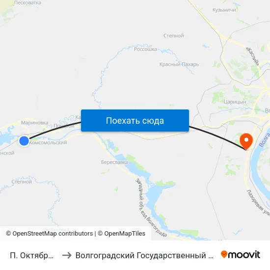 П. Октябрьский (А) to Волгоградский Государственный Университет "" Волгу"" map