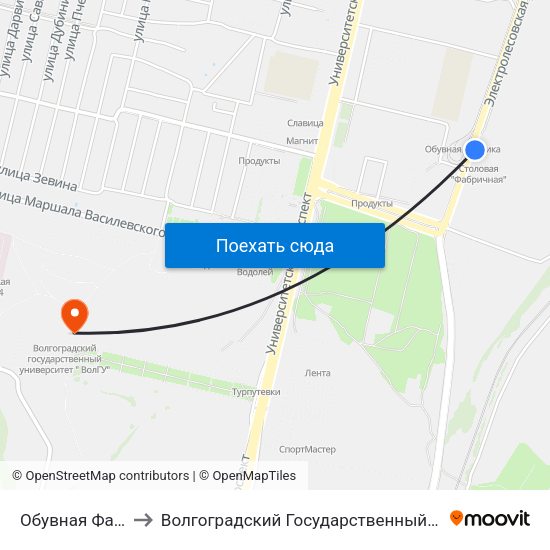 Обувная Фабрика (Б) to Волгоградский Государственный Университет "" Волгу"" map