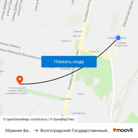 Обувная Фабрика (А) to Волгоградский Государственный Университет "" Волгу"" map