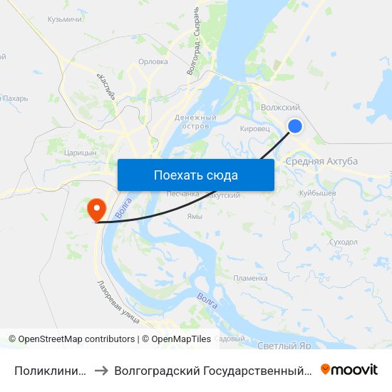 Поликлиника №5 (Б) to Волгоградский Государственный Университет "" Волгу"" map