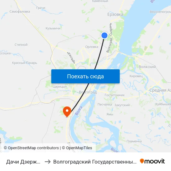 Дачи Дзержинец Тр. (А) to Волгоградский Государственный Университет "" Волгу"" map