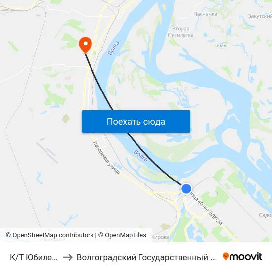 К/Т Юбилейный (А) to Волгоградский Государственный Университет "" Волгу"" map