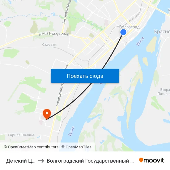 Детский Центр (А) to Волгоградский Государственный Университет "" Волгу"" map