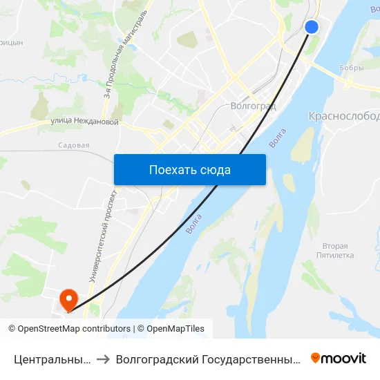 Центральный Стадион to Волгоградский Государственный Университет "" Волгу"" map