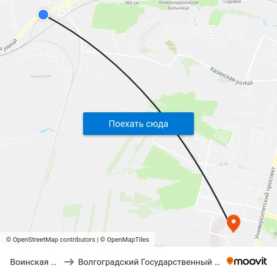 Воинская Часть (А) to Волгоградский Государственный Университет "" Волгу"" map