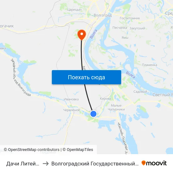 Дачи Литейщиков (А) to Волгоградский Государственный Университет "" Волгу"" map
