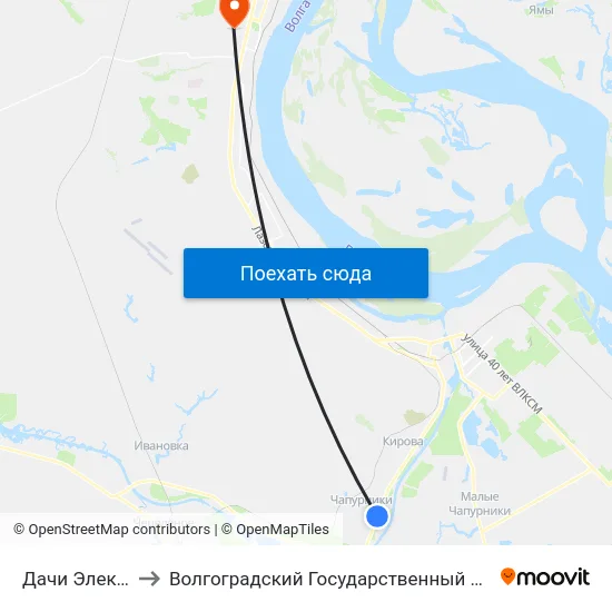 Дачи Электрон (А) to Волгоградский Государственный Университет "" Волгу"" map