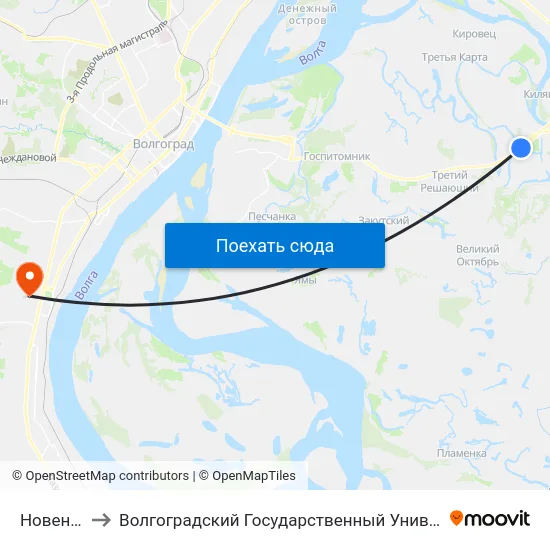 Новенький to Волгоградский Государственный Университет "" Волгу"" map