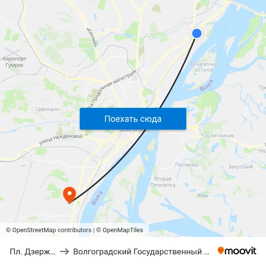 Пл. Дзержинского to Волгоградский Государственный Университет "" Волгу"" map