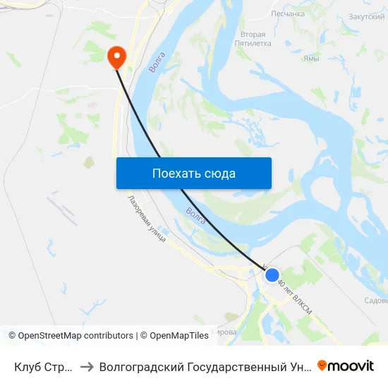 Клуб Строитель to Волгоградский Государственный Университет "" Волгу"" map