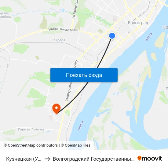 Кузнецкая (Ул. Елецкая) to Волгоградский Государственный Университет "" Волгу"" map