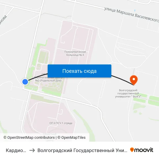 Кардиоцентр to Волгоградский Государственный Университет "" Волгу"" map