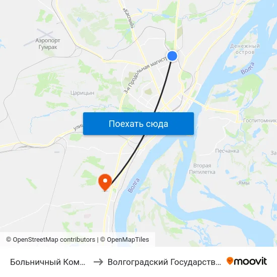 Больничный Комплекс (Ул. Землячки) to Волгоградский Государственный Университет "" Волгу"" map