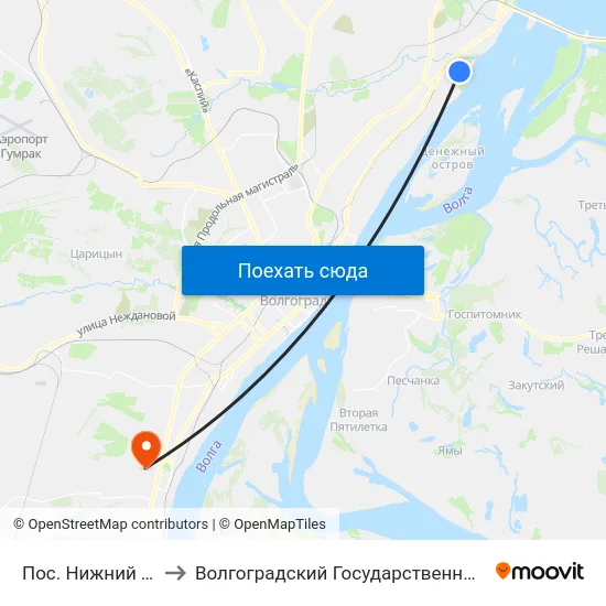Пос. Нижний Тракторный to Волгоградский Государственный Университет "" Волгу"" map