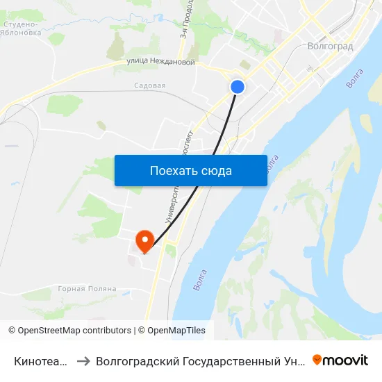 Кинотеатр Мир to Волгоградский Государственный Университет "" Волгу"" map