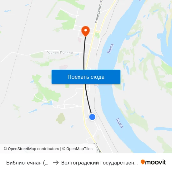 Библиотечная (Ул. Писемского) to Волгоградский Государственный Университет "" Волгу"" map