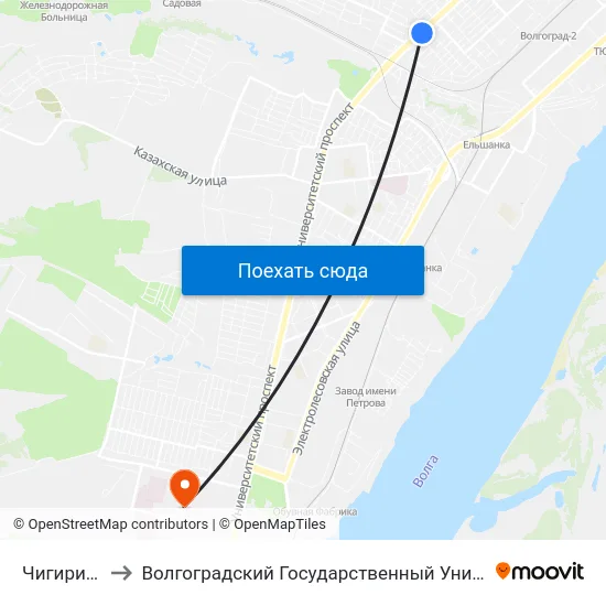 Чигиринская to Волгоградский Государственный Университет "" Волгу"" map