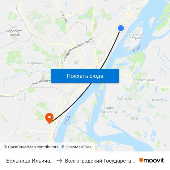 Больница Ильича (Проспект Ленина) to Волгоградский Государственный Университет "" Волгу"" map