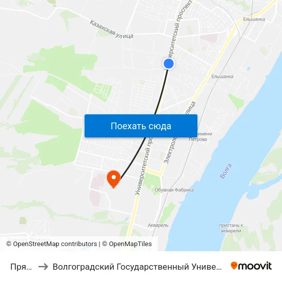 Прямая to Волгоградский Государственный Университет "" Волгу"" map
