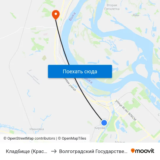 Кладбище (Красноармейский Р-Н) to Волгоградский Государственный Университет "" Волгу"" map