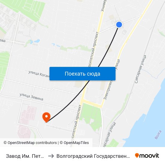 Завод Им. Петрова (Автобус) to Волгоградский Государственный Университет "" Волгу"" map