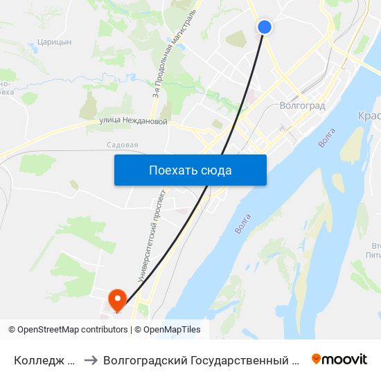 Колледж Бизнеса to Волгоградский Государственный Университет "" Волгу"" map