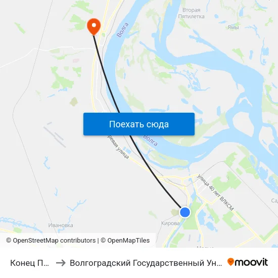 Конец Посёлка to Волгоградский Государственный Университет "" Волгу"" map