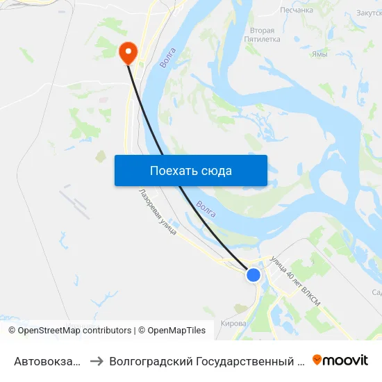Автовокзал Южный to Волгоградский Государственный Университет "" Волгу"" map
