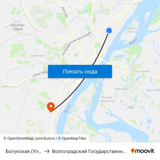 Богунская (Ул. Богунская) to Волгоградский Государственный Университет "" Волгу"" map