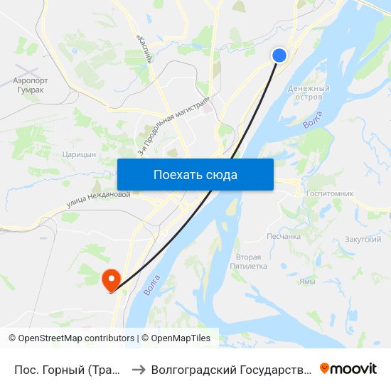 Пос. Горный (Тракторозаводский Р-Н) to Волгоградский Государственный Университет "" Волгу"" map
